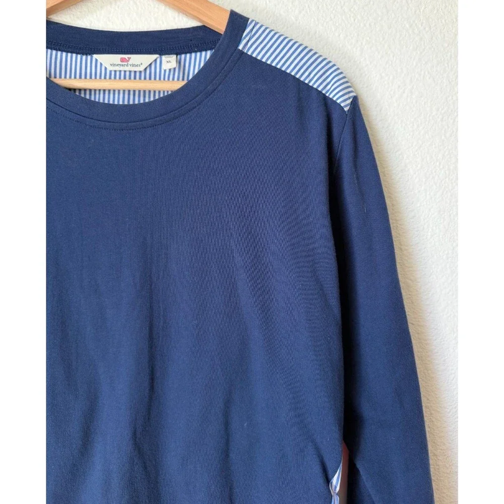 Vineyard Vines Mixed Media Tie Back Striped Top Womens XL Blue White Preppy - Picture 4 of 11